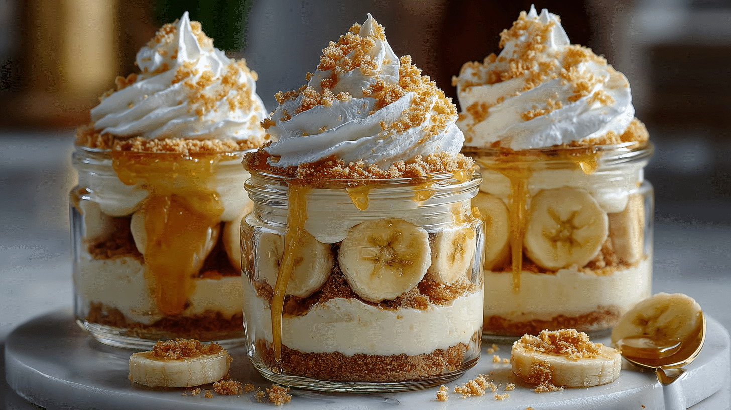 Banana Pudding Cheesecake Parfait (No-Bake Dessert Magic) 1 Banana Pudding Cheesecake Parfait layered with creamy cheesecake filling, fresh banana slices, vanilla wafer crumbs, whipped cream, and no-bake dessert toppings.