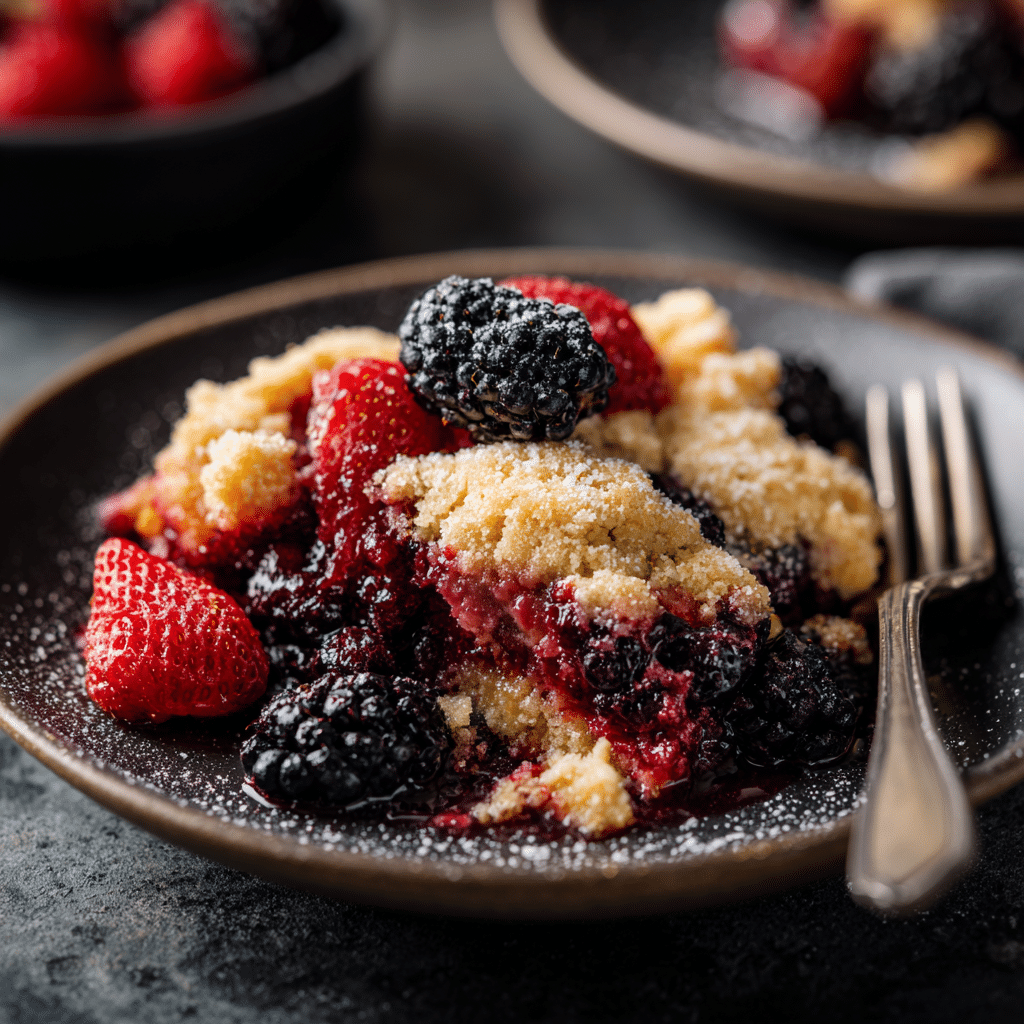 Easy Berry Cobbler With Sugar Cookie Topping 2 Easy Berry Cobbler With Sugar Cookie Topping fresh from the oven with strawberries, blueberries, and golden sugar cookie topping, served warm with vanilla ice cream.