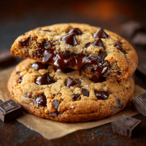 Million Dollar Chocolate Chip Cookies 2 Close-up of Million Dollar Chocolate Chip Cookies with gooey melted chocolate, golden crispy edges, and soft chewy centers.