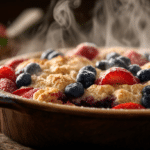 Easy Berry Cobbler With Sugar Cookie Topping fresh from the oven with strawberries, blueberries, and golden sugar cookie topping, served warm with vanilla ice cream.