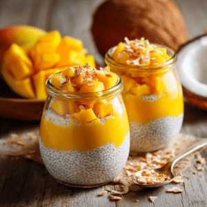 Mango Coconut Chia Pudding: The Tropical Breakfast That Keeps You Full for Hours 2 ielbougha Mango Coconut Chia Pudding in elegant glass jars cr 63afefbb 6148 48b9 92d3 62685859a18e 0
